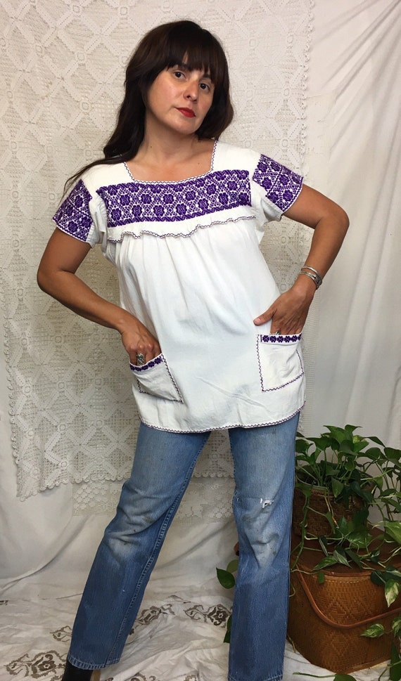 Vintage 1970’s Mexican embroidered natural cotton