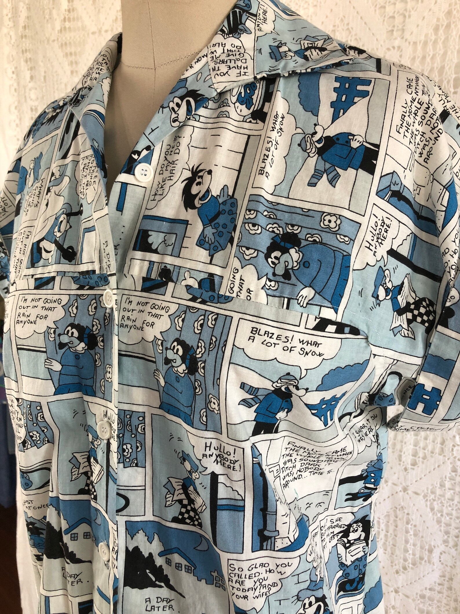Handmade comic novelty print cotton button up in a 1950s Etsy