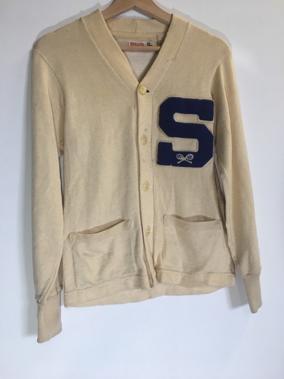 Vintage 1950’s tennis letterman wool cardigan swea