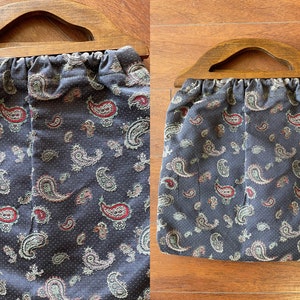 Large vintage paisley tapestry bag with big wooden handle