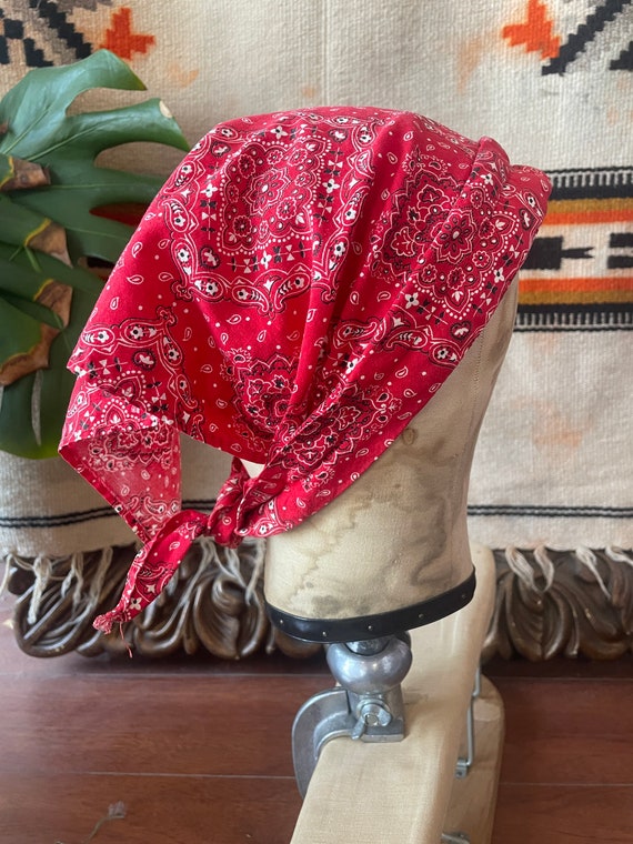 Red vintage bandana head scarf - image 2