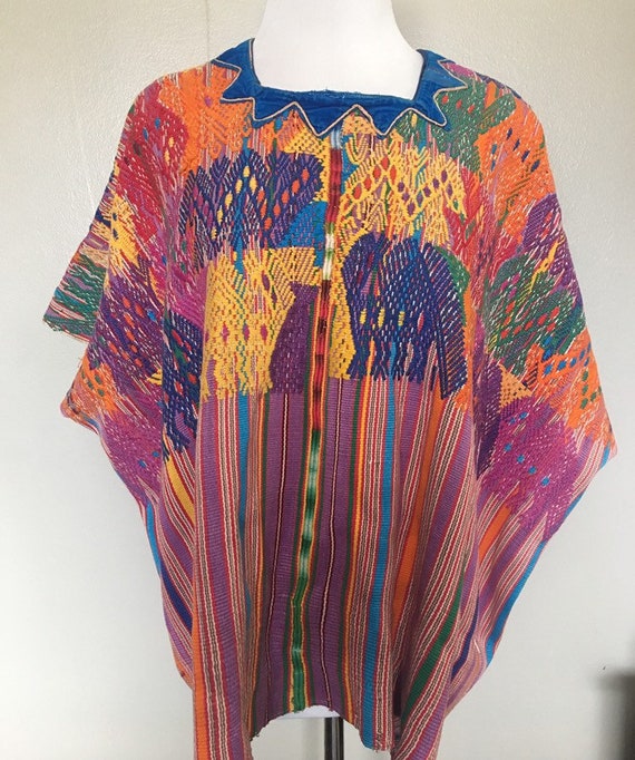 Vintage Guatemalan rainbow embroidered huipil