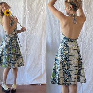 Vintage 1970’s Polynesian wrap halter dress