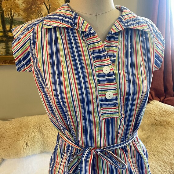 Vintage 1970’s tunic rainbow top with waist tie - image 6