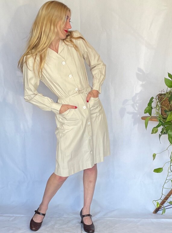 1940’s French workwear khaki shirt dress - image 2