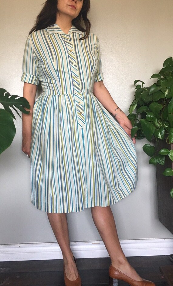 Vintage 1950’s cotton pinstriped shirt dress
