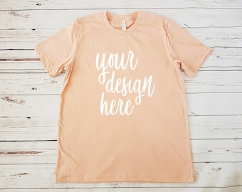 Download Peach T Shirt Mockup Clothing Flat Lay Unisex Shirt Bella Canvas 3001 Magazine Ad Mockup Psd Free Download All Free Mockups PSD Mockup Templates