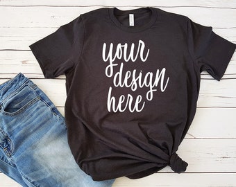 Black Heather T-Shirt Mockup, Clothing Flat Lay, Unisex Shirt, Bella + Canvas 3001