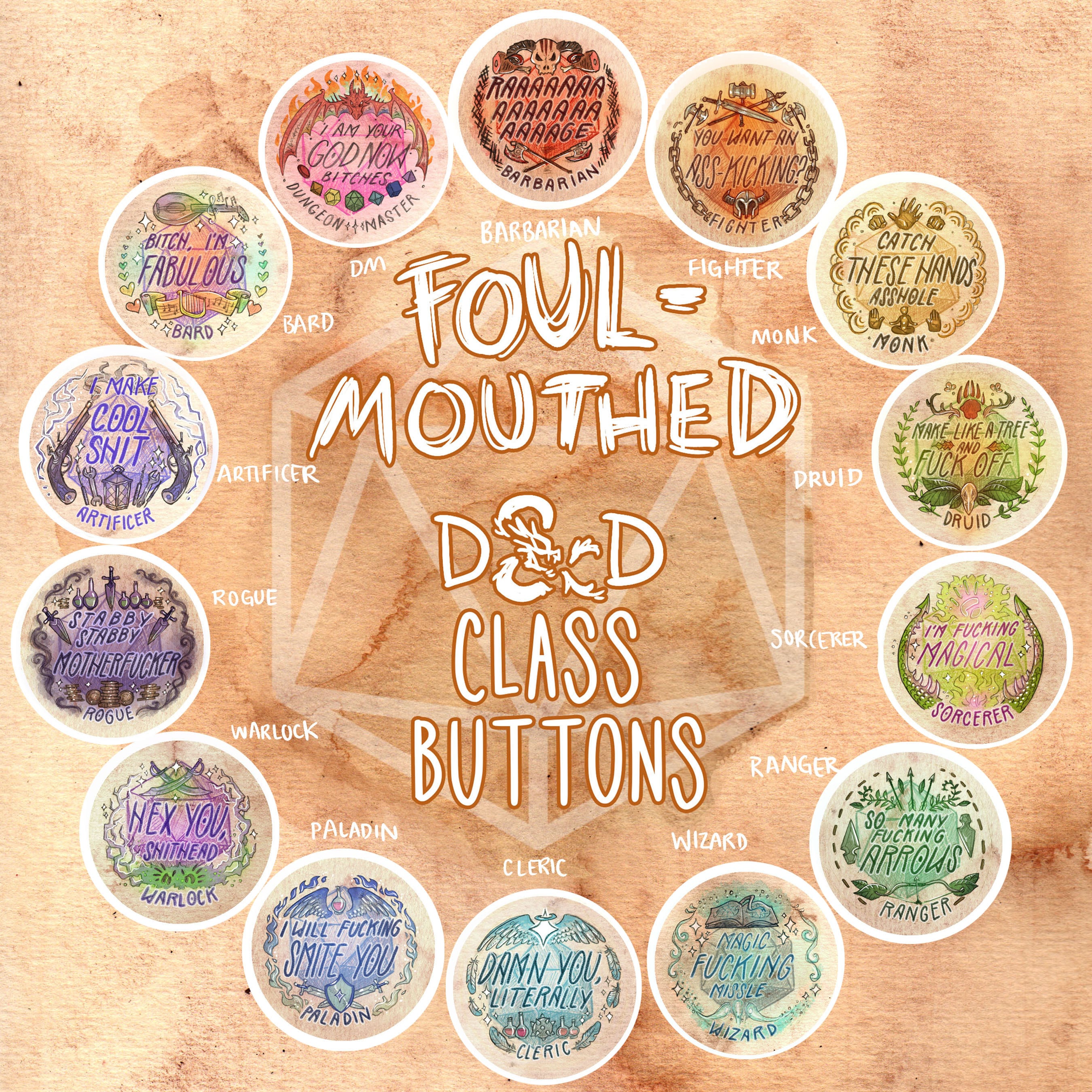 Foul-Mouthed D&D Buttons