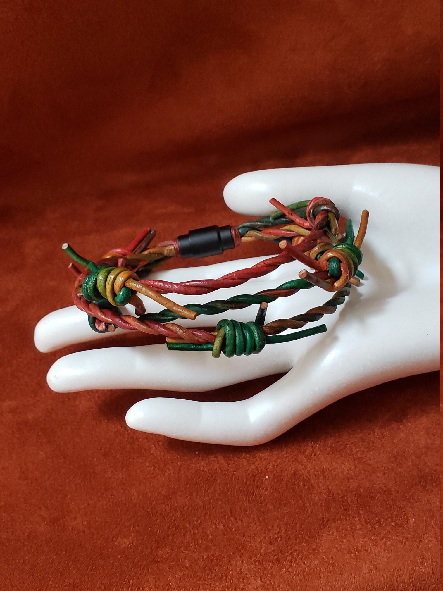 Leather Barbed Wire Bracelet Etsy UK