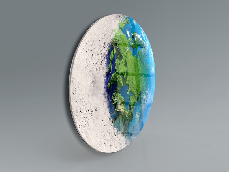 Round Moon Design Round Moon Design Glass Printing Wall Art-world and Moon Glass - Etsy