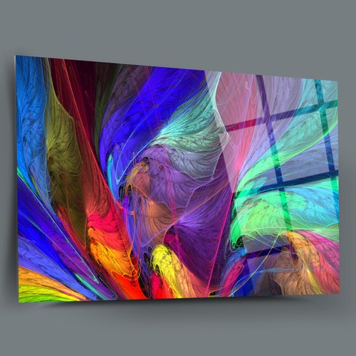 Colurful Leaves Glass Wall Artmodern Abstract Glass Wall Etsy