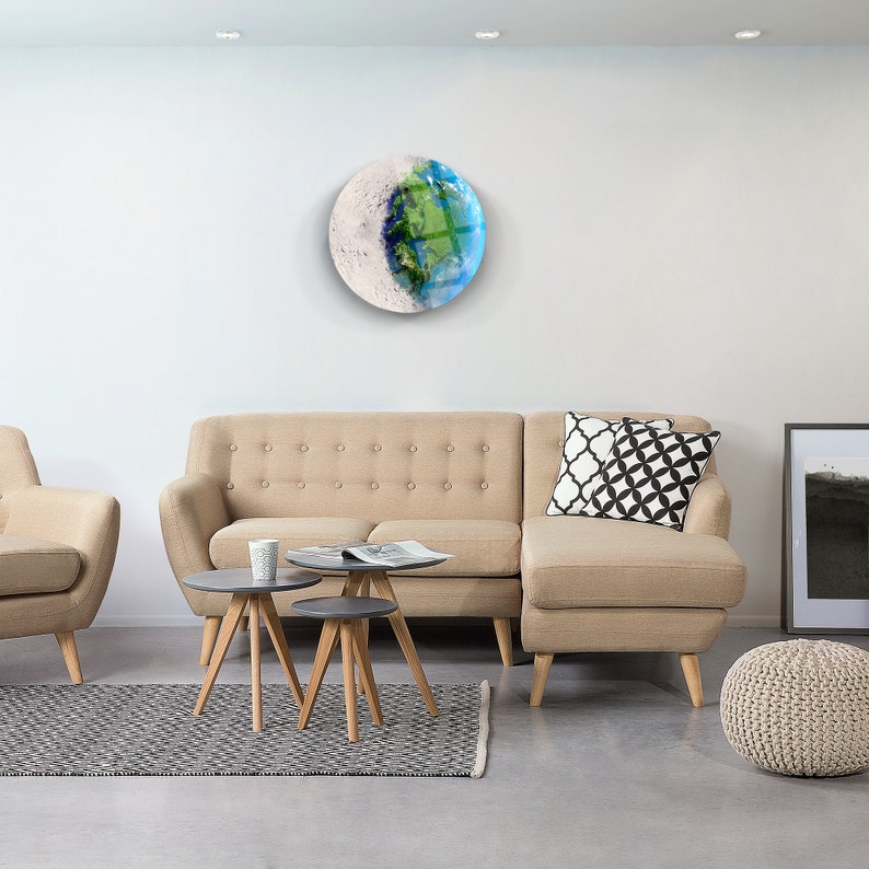 Round Moon Design Glass Printing Wall Artworld and Moon Glass Wall Art