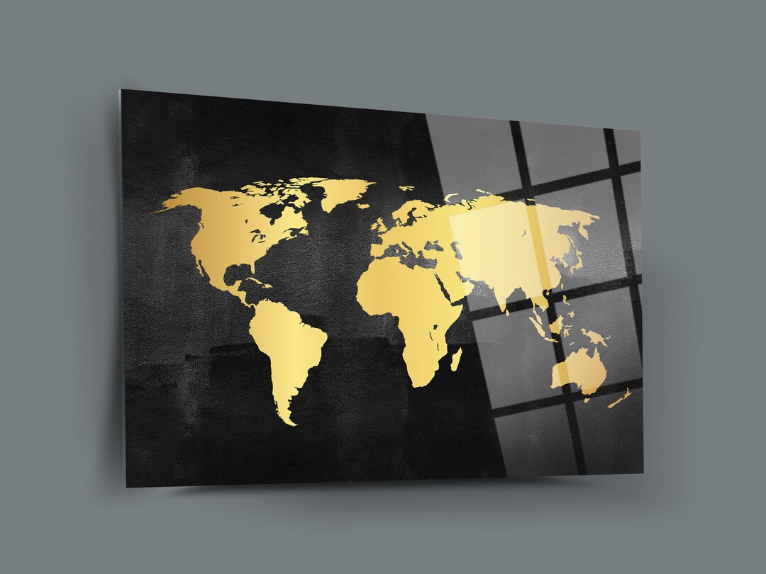 Gold World Map Wall Paintingworld Map Glass Wall Artworld Map Large