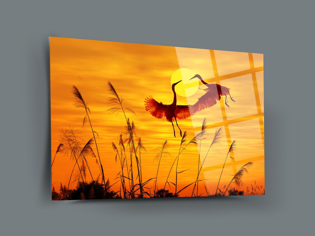 Stork Glass Art Wall Decorlandscape Glass Paintingaesthetic Wall Decorliving Room Artwork