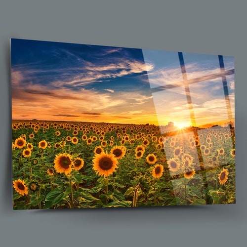 Sunflower Glass Paintingscenery Glass Wall Artoversized Wall Etsy