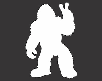 Sasquatch Bigfoot Peace Sign Vinyl Window Decal Bumper Sticker