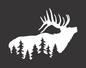 Bull Elk forest outdoors hunting vinyl window decal, bumper sticker