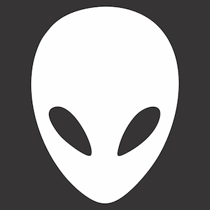 May include: A white alien head with two black eyes on a dark gray background.