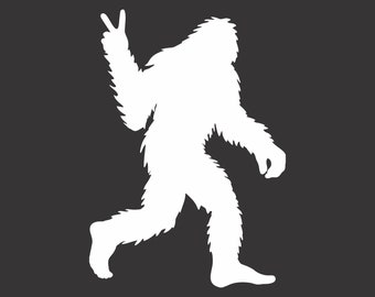 Sasquatch Bigfoot Peace Sign Vinyl Window Decal Bumper Sticker