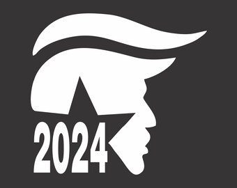 May include: White silhouette of a person's profile with a star and the year 2024 below. The silhouette is reminiscent of a famous political figure's hairstyle.