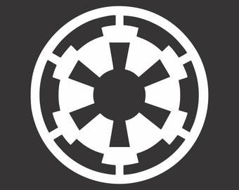 May include: A white Imperial symbol on a black background. The symbol is a circle with a cross inside, and the cross has four arms that are each divided into three sections.