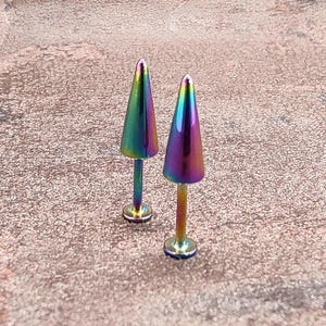 Pair of 16g 8mm labret studs, Stud barbell, Labret barbell, lobe piercing, labret stud, spike barbell, lip stud, cone labret, helix