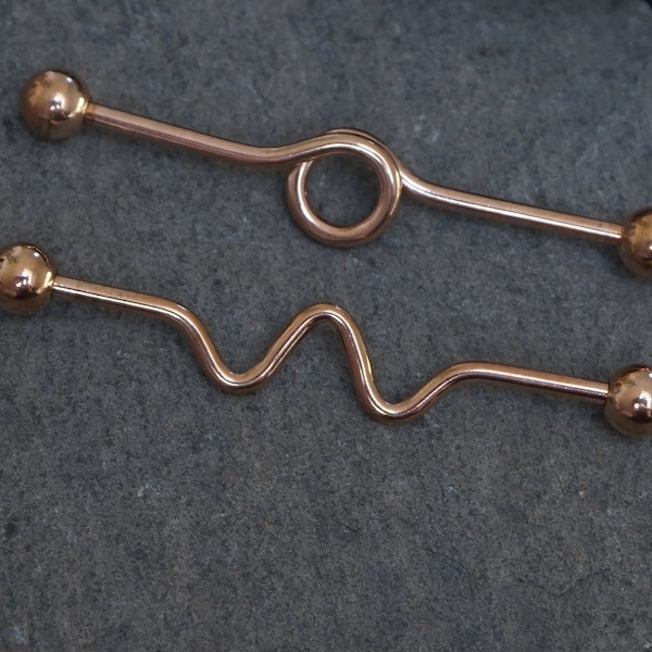 14g 38mm Rose Gold Industrial Barbell, Scaffold Piercing, Body Jewellery, barbell jewellery, body piercing, wavy barbell,