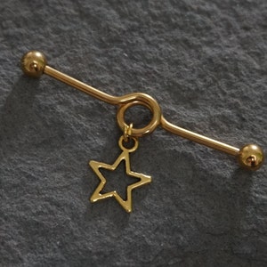 14g Barbell industriel, piercing industriel, barbell d’échafaudage, bijoux d’échafaudage, bijoux de corps, barbell, piercing de corps, barbell d’or,