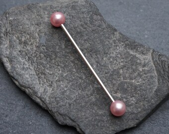 14g Industrial Barbell, industrial piercing, scaffold barbell, pearl barbell, barbell, body piercing, silver barbell, 14g