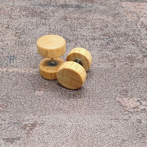 Fake wooden ear plugs, fake ear tunnels. fake earrings, faux ear stretchers, faux ear plugs, fake gauges, fake piercing, fake earrings,