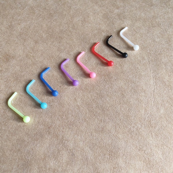 20g bio-flex stud, colourful nose stud, plastic nose stud, pink nose stud, white nose studs, black nose stud, blue nose stud,