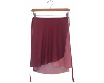 Lise: ballet wrap skirt in  Bordeaux red-mauve ombre made-to-order