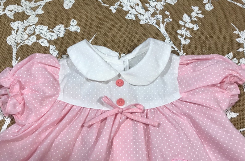 6-12m Pink Polka Dot Baby Carriage Applique Vintage Cuties by Judy Dress