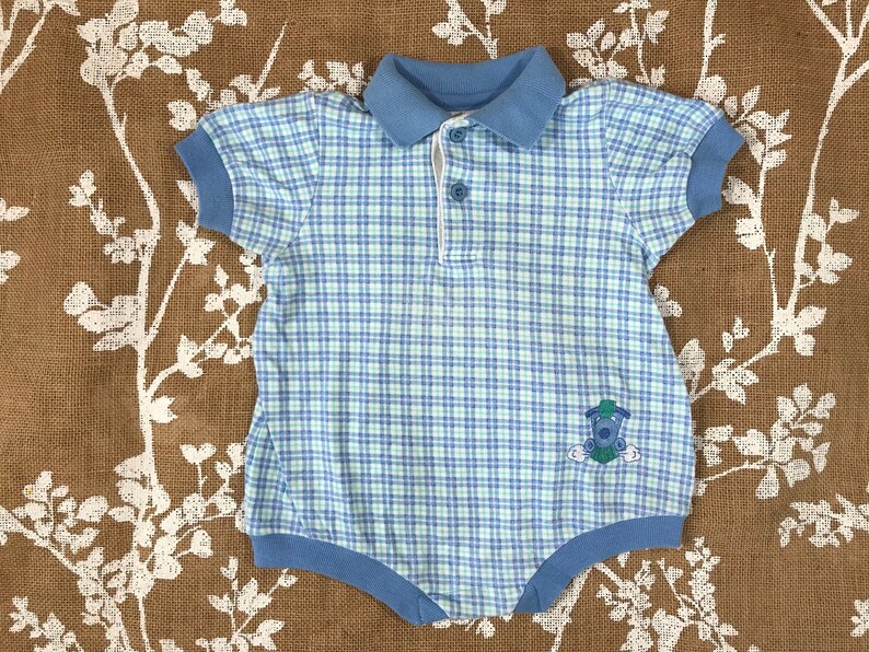 6-9m Train Embroidery Romper Onesie Healthtex Baby Boys Vintage