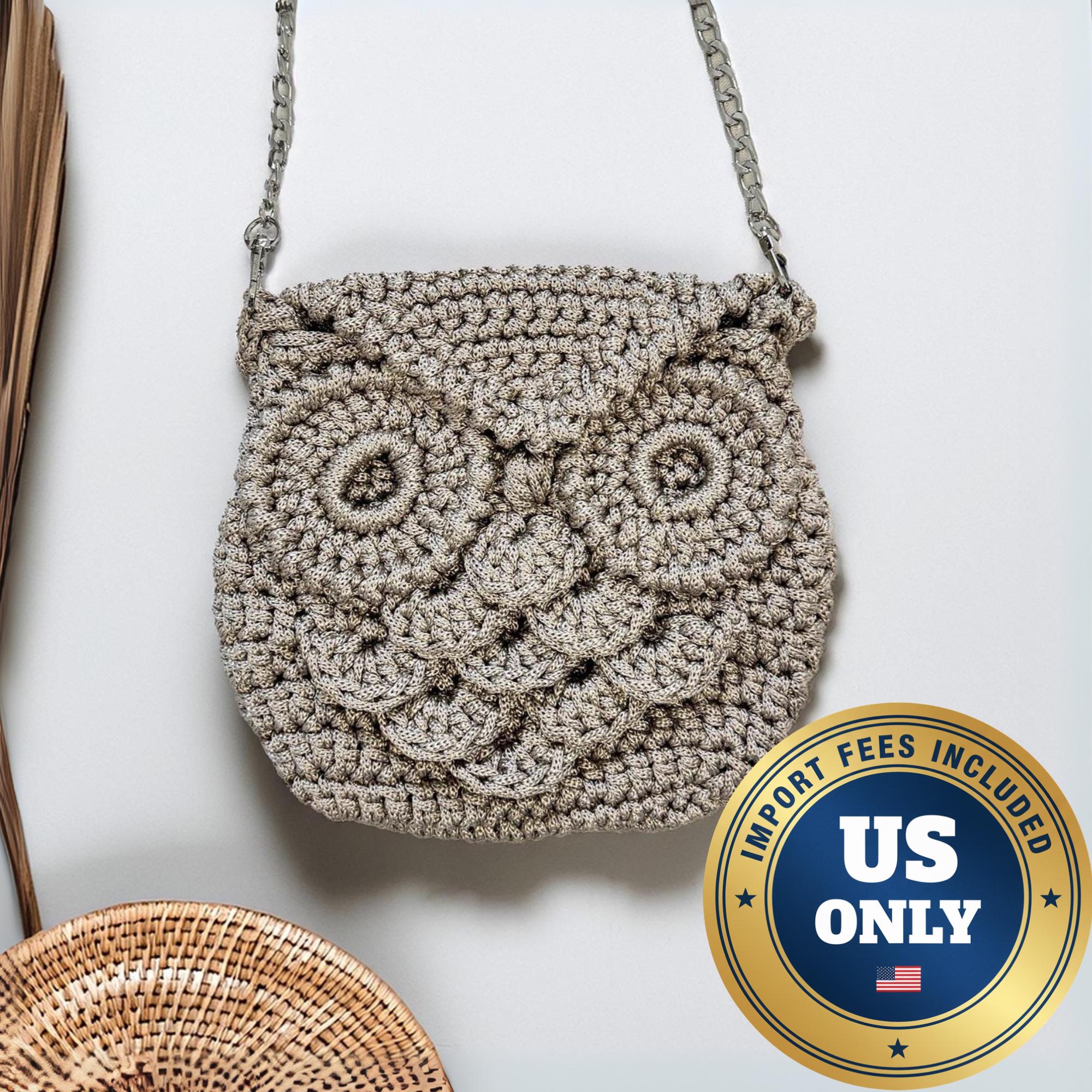 luxury metallic Crochet Purse, Owl Face Crossbody Bag, Unique Festival Handbag, Gift for Woman Owl L