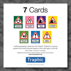 道路標識グリーティングカード - 道路警告標識を描いたA5サイズのカード7枚パック