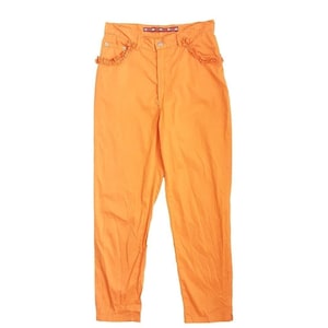 Vintage Orange Floral Pocket Detail Trousers Women&#39;s High Waisted Straight Leg Bottoms, Pockets, Belt Loops, UK 8, Size XS