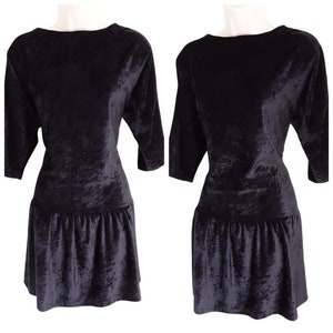Vintage 80s Black Crushed Velvet Mini Dress: Tiered Rara Party Dress (UK 8 / XS)