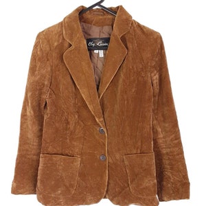 Vintage Oleg Cassini Caramel Brown Cotton Corduroy Blazer Jacket Designer Women&#39;s Button Front Jacket, Pockets, Made in Poland, Size Small