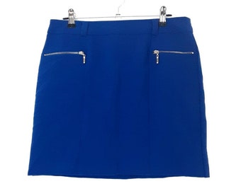 Cobalt Blue Mini Skirt Vintage Yessica C&A Royal Blue Silver Metal Side Zipper Plain Short Skirt Side Pocket Skirt, UK 12, Size Medium