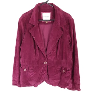 Vintage Burgunder Baumwollsamt Cordjacke Damen Weinrot Große Runde Knopfleiste Blazer, Taschen, 90er Jahre, Größe XL