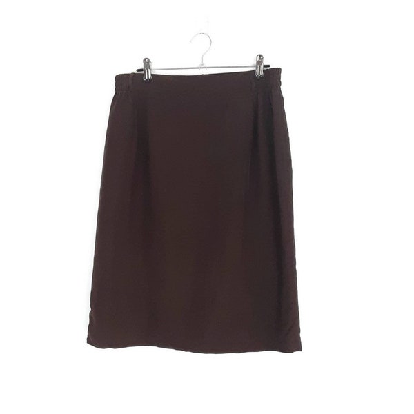 Chocolate Brown Pencil Skirt German Vintage High Waisted Plain Skirt, UK 12, Size Medium