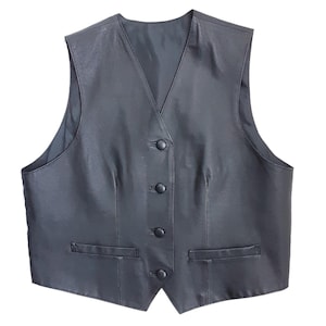 Vintage Yessica by C&A Black Genuine Leather Gilet Vest Women&#39;s Button Front Waistcoat, Pockets, 90s, Size XL