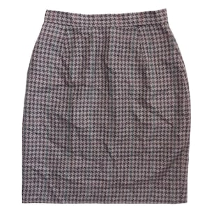 Vintage Sparrs Concepts Houndstooth Wool Pencil Skirt Women&#39;s High Waist Brown and Black Dogtooth Patterned Skirt, UK 8, Size XS