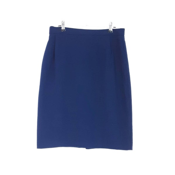Navy Blue Pencil Skirt Vintage Women's High Waisted Skirt Plain Skirt Back Split Skirt, UK 12, Size Medium