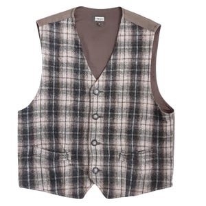 Vintage Uniqlo Brown Plaid Wool Waistcoat Men&#39;s Tartan Button Front Vest, Size Medium