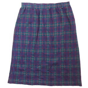 Vintage Blue Check Plaid Pencil Skirt Women&#39;s High Waisted Tartan Patterned Acrylic Skirt, Elasticated Waist, Belt Loops, Size Large