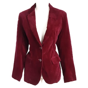 Vintage Hartfields Weinrote Baumwollsamtjacke Damen Gothic Burgundy Button Front Blazer, Taschen, Vamp, 80er Jahre, Made in Japan, Größe S