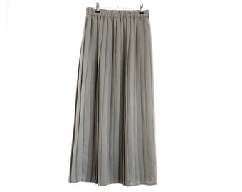 Khaki Green Jupe Maxi plissée vintage Jupe taille haute Jupe longue Jupe élastiquée Jupe unie 80s, Royaume-Uni 8/10, Taille XS / S